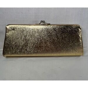 Vintage P&B USA Gold Metallic Kiss Lock Evening Clutch Bag Textured Formal